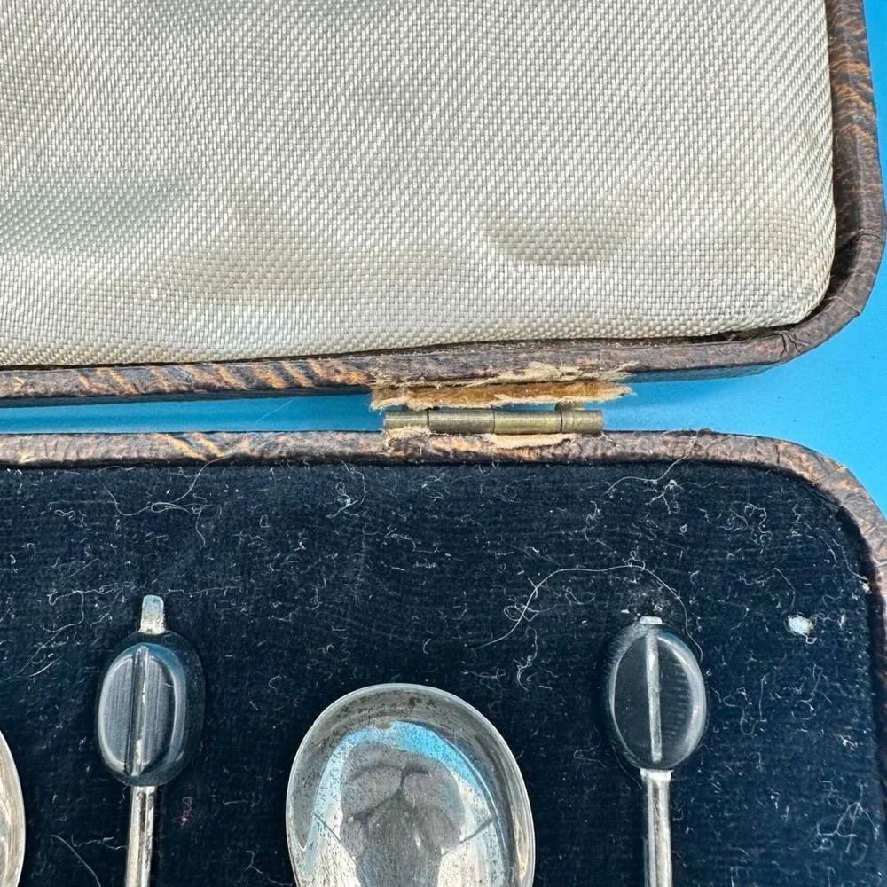 Antique Sterling Silver Coffee Bean Spoons Set Cooper Brothers Sheffield 1924‎